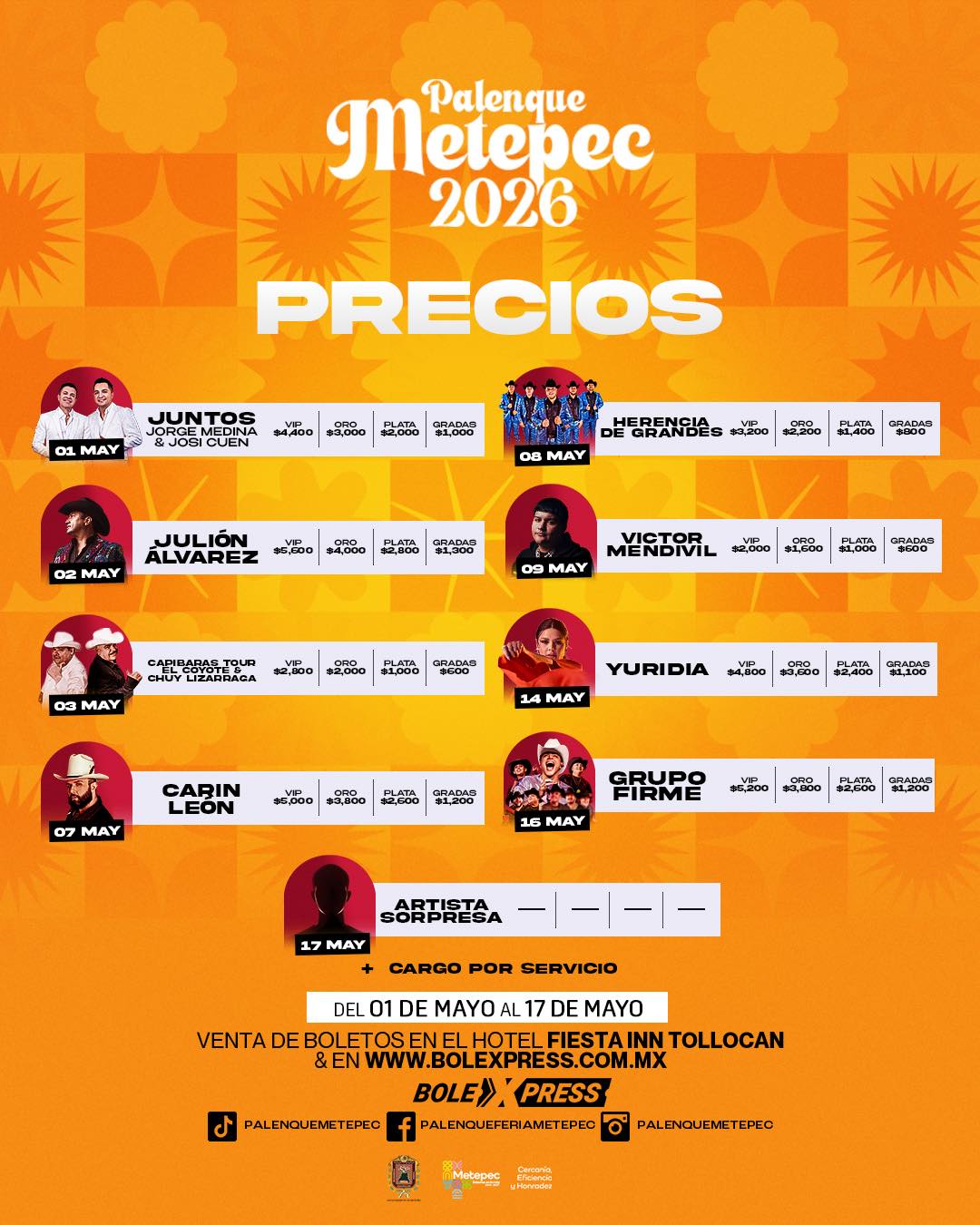 boletos palenque metepec 2026